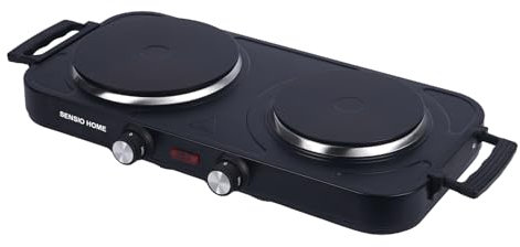 Sensio Home Portable Electric Double Hot Plate Hob Cooktop – Upgraded Table Top Hotplate with 2 Hot Plates (1000W & 1500W) – Stainless Steel Lightweight Compact Camping Cooker, Food Warmer and Boiler
