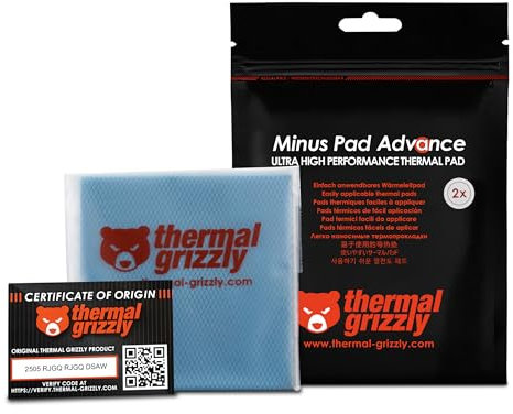 Thermal Grizzly Minus Pad Advance - Cuscinetto di interfaccia Termica, 100 x 100 x 1,5 mm, elettricamente Non conduttivo, Alta conducibilità Termica e compressibilità per SSD, GPU ed Elettronica
