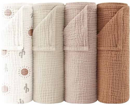 Bearmoss Moltontücher Baby 100% Baumwolle Weiche Spucktücher Baby,Atmungsaktiv und Extrem Saugfähig Musselin Tuch für Saugstark Mulltücher 4er 60x60cm (Brauner Druck)