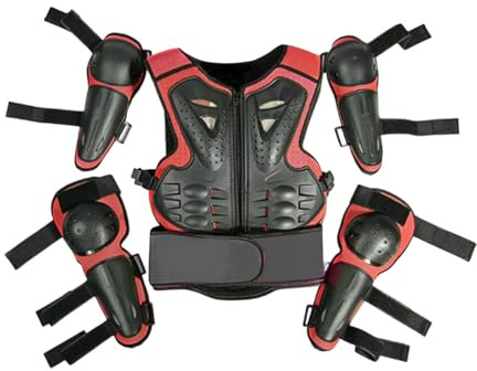 QLoztyse Protectores Motocross para Niños Conjunto Protección Completa Niños Motocicleta Chaleco Ajustable Espuma PP Protector Rodillas, Rojo