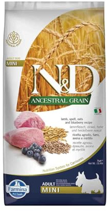 Farmina N&D ANCESTRAL Grain Pellets Hundefutter (Trockenfutter, mit hochwertigen Vitaminen und natürliche Antioxidantien, ohne Mais, Zutaten: Lamm, Dinkel, Hafer und Blaubeere, Portionsgröße: 7 kg)