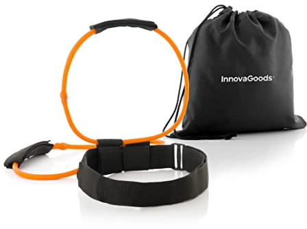 InnovaGoods - Cintura con Bande di Resistenza per Glutei, Esercizi Multifunzione a Casa, Incluso Manuale, Tappetino Yoga Compatibile, Nylon e Gomma Naturale, Nero Arancione, Taglia Unica