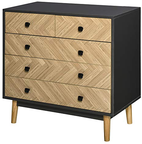 HOMCOM Cassettiera per Camera da Letto in Legno con 5 Cassetti, Stile Vintage Industriale, Grigio Scuro, 80x40x80cm