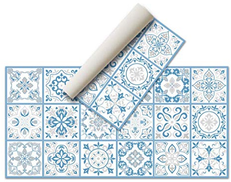 Alfombras Vinilicas para el Hogar 80 x 40 Azul - Alfombra Vinilica Cocina Resistente y Antitropiezos - Alfombra Cocina Lavable Antideslizante para Interior/Exterior - Alfombras de Vinilo Esponjosas