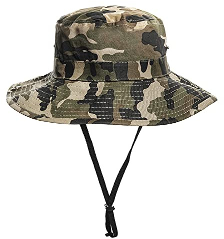 Boys Camo Sun-Bucket-Hat-Kids-Fishing-Hat-Boonie-Cap-Safari 2-17Yrs
