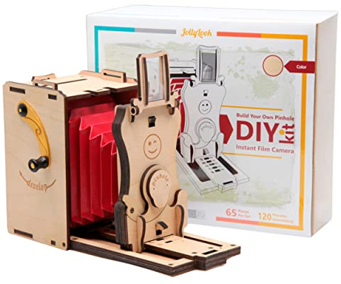 Jollylook Pinhole Instant Film Camera Building Set - 3D Wooden Puzzle for Adults - Retro Vintage Steampunk Mechanical Wood Model to Build - Compatible with Instax Mini Film (Not Included)