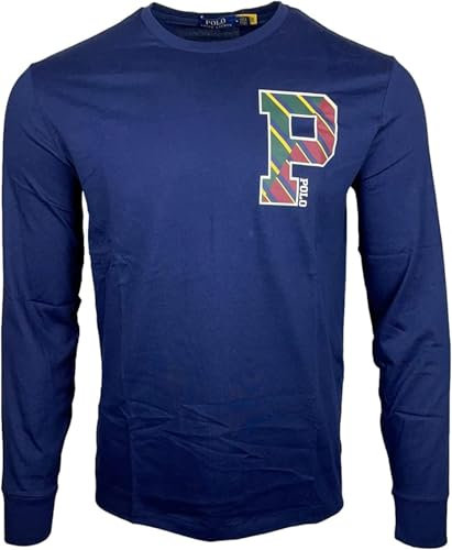 POLO RALPH LAUREN Men's Logo Graphic Long Sleeve Crewneck T-Shirt, Navy, Large