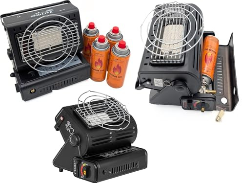 SMH LINE® 2in1 Tragbare Gasheizung Gaskocher + 16 Gaskartuschen 227g Camping Gasstrahler Heizung Outdoor Zelten Wohnwagen 1.3 KW Brenner Kocher + Butan Gas Gaskartuschen Keramik LPG