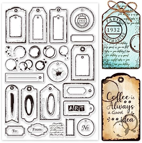 GLOBLELAND Retro-Label Transparente Stempel Für DIY Scrapbooking Vintage-Banner-Tags Silikon-Stempelsiegel 8.3x11.7 cm Stempel Für Karten Fotoalbum Tagebuch