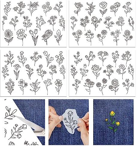 GLOBLELAND 4 feuilles Dessin d'arbre de Water Soluble Stabilizers de Couture à la Main Solubles dans L'Eau pour Broderie Sur Tissu Pré-Imprimé pour la Couture à la Main de Broderie