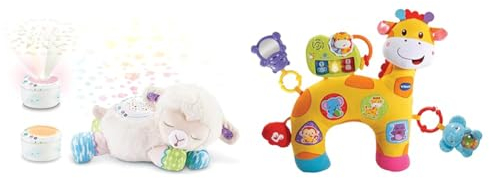 Vtech Baby 3-in-1 Sternenlicht-Schäfchen – Kuschelige Spieluhr-Einschlafhilfe mit Licht-Projektor & Baby Giraffenkissen – Niedliches Kissen zum Kuscheln