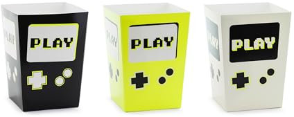 Popcorntüten Gaming 7x7x12cm 6er Set - Candy Bar/Salty Bar Tüten für Süßigkeiten und Party Snacks - Kindergeburtstag Mottoparty - Schwarz Weiß Gelb