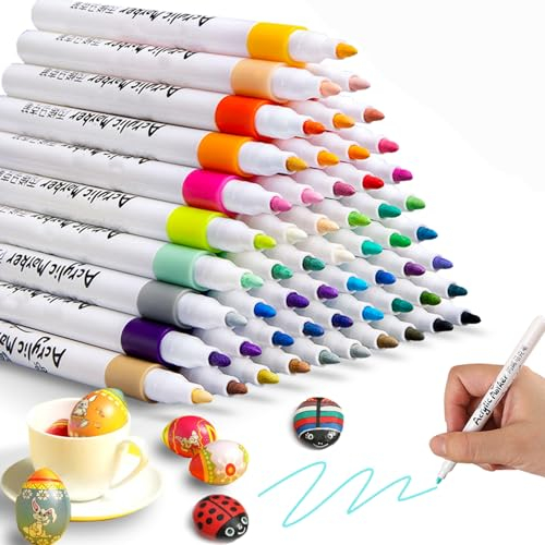RiyaNed permanent marker,36 Farben Acrylstifte für Steine Wasserfest Textilstifte Acrylmarker Geeignet für Holz, Metall, Glas, Stoff, Stein.