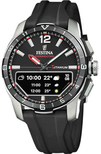 Festina Hybrid Smartwatch Herren - Kautschukarmband Schwarz - Schritte, Musik, Benachrichtigungen - 10 Tage Akku - F23000/4 Connected D