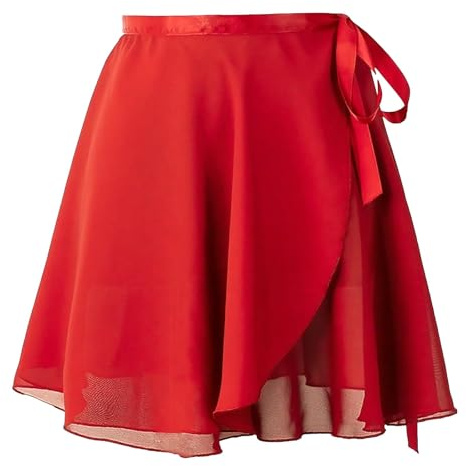 Baisdan Girls Women Ballet Wrap Skirt Chiffon Dance Skirt with Adjustable Waist Tie Skate Gymnastics Ballet Skirts Red