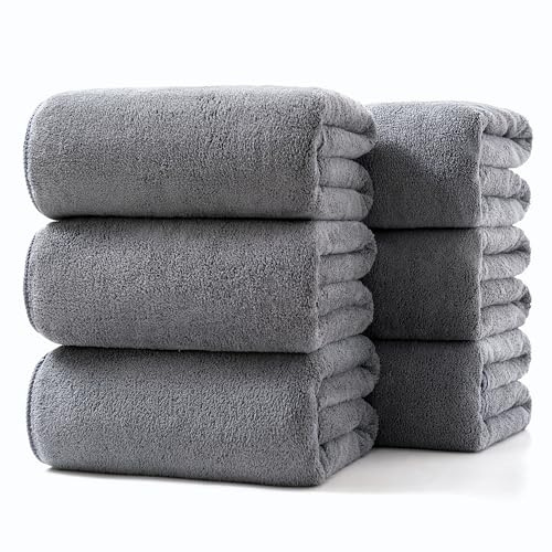 Lumimi Towels 6 Piece Soft Microfiber Bath Towel Set Salon Gym Yoga Travel Incredibly Absorbent Lightweight Quick Dry and Durable, 55 L x 27 W, 6 Pack Dark Grey