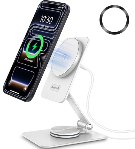 Trådlös laddare för Mag-safe laddningsstativ, fällbart aluminiumstativ för Mag Safe-laddare, 15 W snabbladdning för iPhone 15 Pro Max/14/13/12, 360° roterande bas [adapter ingår ej]