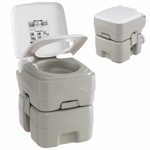 SPOTRAVEL 20L Portable Camping Toilet, Lightweight Flushing Toilet with Telescopic Funnel, Removable Tank and Level Indicator, Emergency Commode Porta Potty for Indoor Outdoor