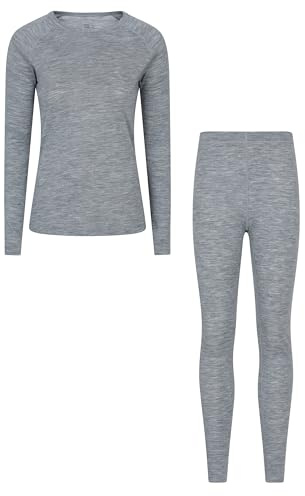 Mountain Warehouse Merino Womens Top & Pants Set - Cosy, Moisture Wicking & Quick Drying Ladies Baselayer - Autumn, Winter, Camping & Hiking Light Grey (Multipack 02) Women's Size 16