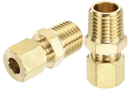 sourcing map 5Pcs Brass Compression Tube Fitting, 1/4 Tube OD x 1/4 NPT Male Connector Straight Coupling Adapter Union Fittings
