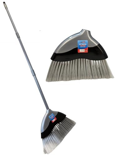 Soft Angle Broom with 1.2m Stick | 3 Section Long Handle | Adjustable Sweeping Brush for Indoor Kitchen Lobby Office Pet Hair | Soft Bristle Corn Broom Floor Brush (Gray Handle) - By Best House