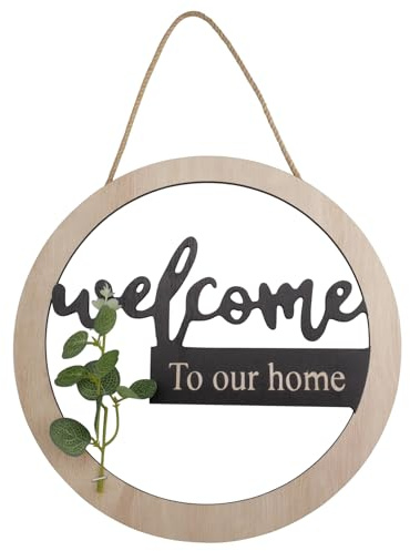 Rongxze Decoración de pared minimalista de madera de bienvenida | Colgador de pared para decoración de interiores, corona decorativa con marco de madera, 30 x 30 x 0,5 cm