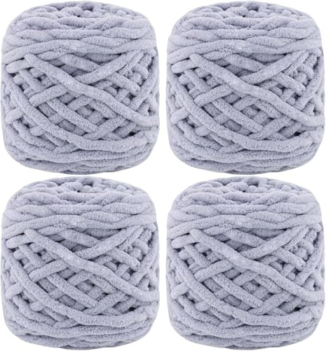 YushengTai Lana Gruesa, 4 x 100 g Chunky Yarn para Agujas de 7-8 mm, Ovillo Lana Gruesa Ideal para Tejer Gorros, Bufandas, Jerséis y Zapatillas y Mantas (Gris Humo)