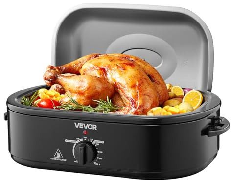 VEVOR Roaster Oven, 18QT Fast-Cooking Turkey Roaster, 150-450℉ Adjustable Temperature Turkey Oven with Self-Basting Lid, Removable Pan and Rack, Defrost & Warm Function, Electric Roasting Pan for Home