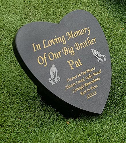Personalised Black Granite Memorial Grave Plaque Heart Shape Solid Stone