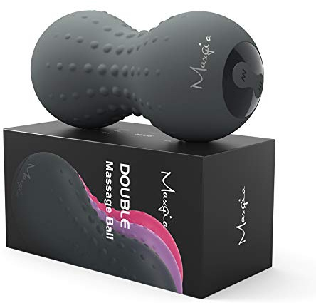 Maxgia Bola de Masaje Eléctrica,Bola de Lacrosse Calentada con Maní Doble para Liberación Miofascial Masaje Muscular de Tejido Profundo Punto Gatillo Fisioterapia,Alivio del Dolor, Gris