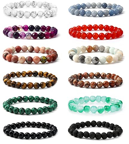 YADOCA 12 Pezzi 8mm Braccialetti di Perline per Uomo Donna Healing Bracciale in Pietra Naturale Regolabile Stretch Braccialetti Occhio di Tigre Perline Set