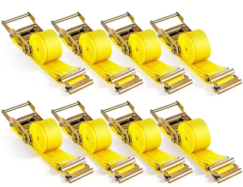 VEVOR E-Track Ratchet Straps, 8 Pack 2 x 15' Heavy Duty Cargo Tie-Downs, 4400 lbs Breaking Strength, Standard E Track Fitting Tie Down, E-Track Spring Fittings for Cargo Vans, Trucks, Trailers