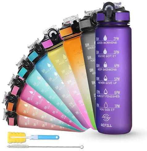 SOLARA Sipper Water Bottle for adults 1 Litre, Leakproof, BPA-Free & Durable Tritan, Water Bottle for Gym, Kids, School & Office, Motivational Time Marker, 1Ltr Sipper Bottle with straw, Purple Love