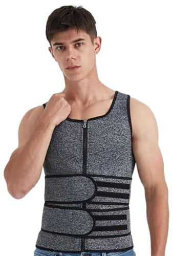 SUIUOI Body Shaperwear, maglietta da uomo, in neoprene, per il fitness, per la pancia, con effetto sauna, in neoprene, grigio XH, M