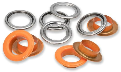 Prym 542566 Ösen mit Scheiben, 14 mm, orange/silberfarbig