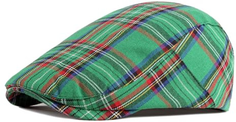 meioro Men's Striped Plaid Newsboy Hat Adjustable Colorful Flat Cap Gatsby Cabbie Driving Hats for Men Women(Flat, Green)