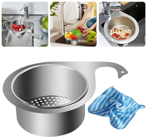 Stainless Steel Swan Sink Strainer Basket,Multifunctional Drain Basket, Stainless Steel Draining Basket Corner Sink Strainer,Sink Drainer Basket, Draining Basket for Kitchen Sink Drain Basket (1/Ste)
