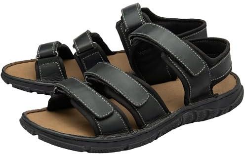 DUNLOP Mens Trekking Walking Leather Sandals - Black - UK 9