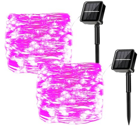 MUXIJIA Pack of 2 Solar Fairy Lights for Outdoor Use, 7 m / 23 ft, 50 LEDs Waterproof Fairy Lights, 8 Mode Solar Fairy Lights for Decorating Garden, Patio, Yard, Party (Pink)