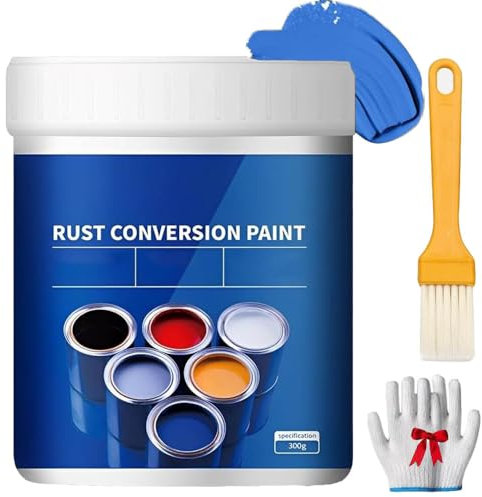 Weatherproof Rust Converter Paint For Metal,4-In-1 Conversion Paint For Metal,Water‑Based Industrial Anti‑Rust Painting With Tool,For Various Metals (Blue)