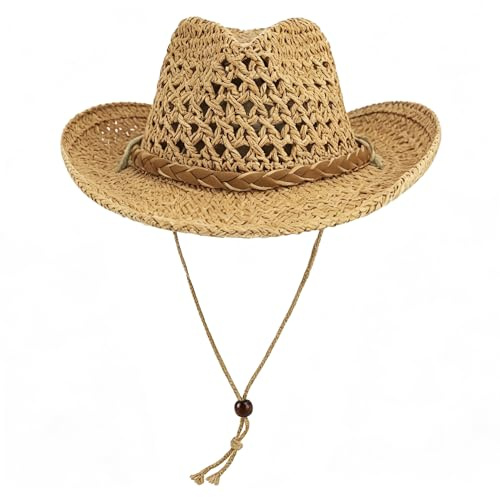 NICEYEA Chapeau de paille occidental pour enfant - Chapeau de soleil - Chapeau de plage - Chapeau de jazz - Protection solaire - Anti-ultraviolet - Chapeau d'extérieur de 3 à 8 ans, Squelette - Marron