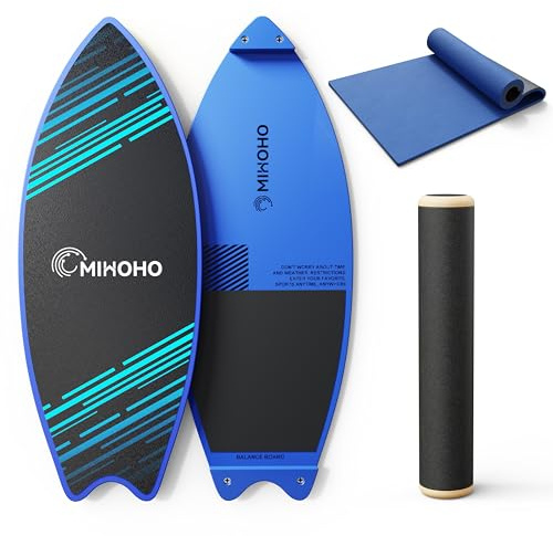 Balance Board Sports with Mat, Exercise Balancing Stability Trainer for Improve Balance, Core Balance Trainer for Fitness, Rehab, Surf (Black)