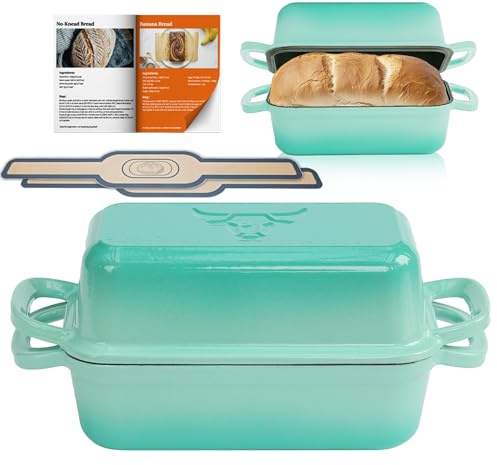 Illidan 2-in-1 Emaille Brotbackform mit Deckel & Antihaft-Silikonmatten - Einfaches Entformen durch Zugband-System - Robuste Gusseisen Kastenform für Sauerteigbrot & selbstgemachtes Brot