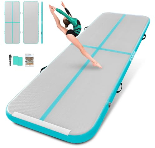 SUDOO 10ft Inflatable Air Gymnastics Mat 4 Thick PVC Waterproof Air Tumble Track Training Mat for Home Use, Gym, Yoga, Training, Water No Pump