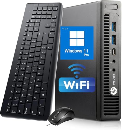 HP ProDesk 600 G2 Mini PC Ordinateur de Bureau, Intel Core i3-6100 3,7 GHz, 8 Go de RAM, 256 Go SSD, Bluetooth, Clavier QWERTY, Souris, USB WiFi, Windows 11 Pro (reconditionné)