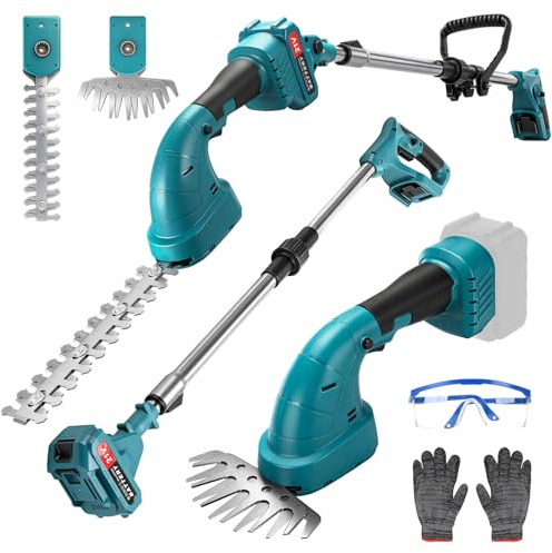 Cortasetos eléctrico telescópico 2 en 1 Compatible con Makita 18 V Batería, 4 en 1 Cizalla de césped con 2 Cuchillas, 2M telescópica Extensible, Cortasetos para arbustos, jardín, césped (sin batería)