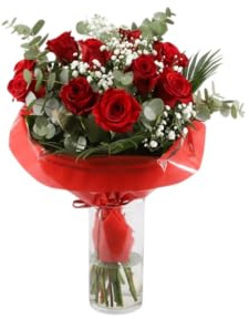 Ramo de Flores con 12 Rosas Rojas Naturales | DECOALIVE Bouquet Natural