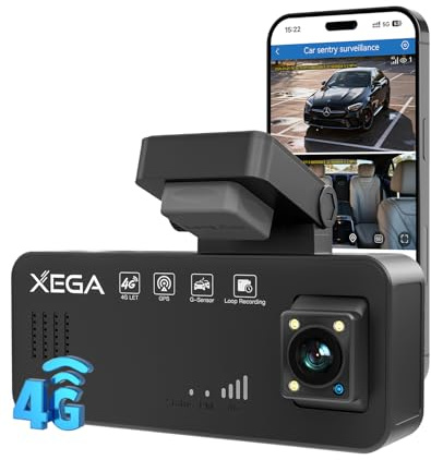XEGA 2K 4G Dash CAM Coche con Tarjeta SIM Reemplazables, Alimentado por OBD | Camara Coche sin WiFi, Visión en Vivo Remota, Detección Colisión, Monitor de Aparcamiento, Audio Bidireccional, Nocturna, GPS