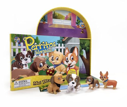Phidal Perritos Adorables Mini Diverti-Libros - Libros de actividades para niños, cuento de 12 páginas, 4 figuras, 1 escenario de juego