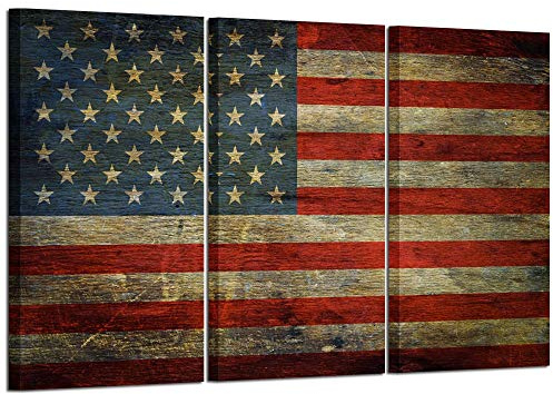 KREATIVE ARTS - 3 Panel Retro America Flag Canvas Wall Art Honored Nation Symbol Picture Framed and Stretched USA Flag Canvas Print Wall Decor for Office Decoration